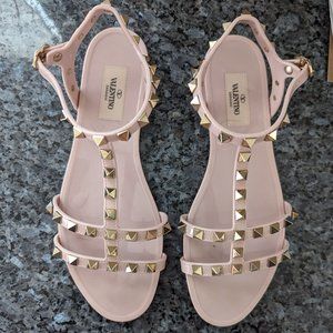 Valentino - Valentino Dusty Pink Rubber Rockstud Ankle Strap Sandals Size 37